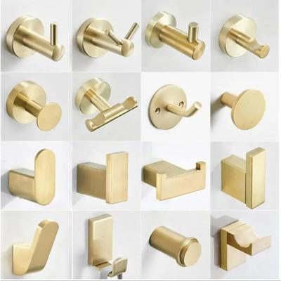 Brushed Gold 304 Stainless Steel Hook Robe Hooks Clothes Hook Wall Mounted Bathroom Hardware Copper Clothes Hanger Door Hook