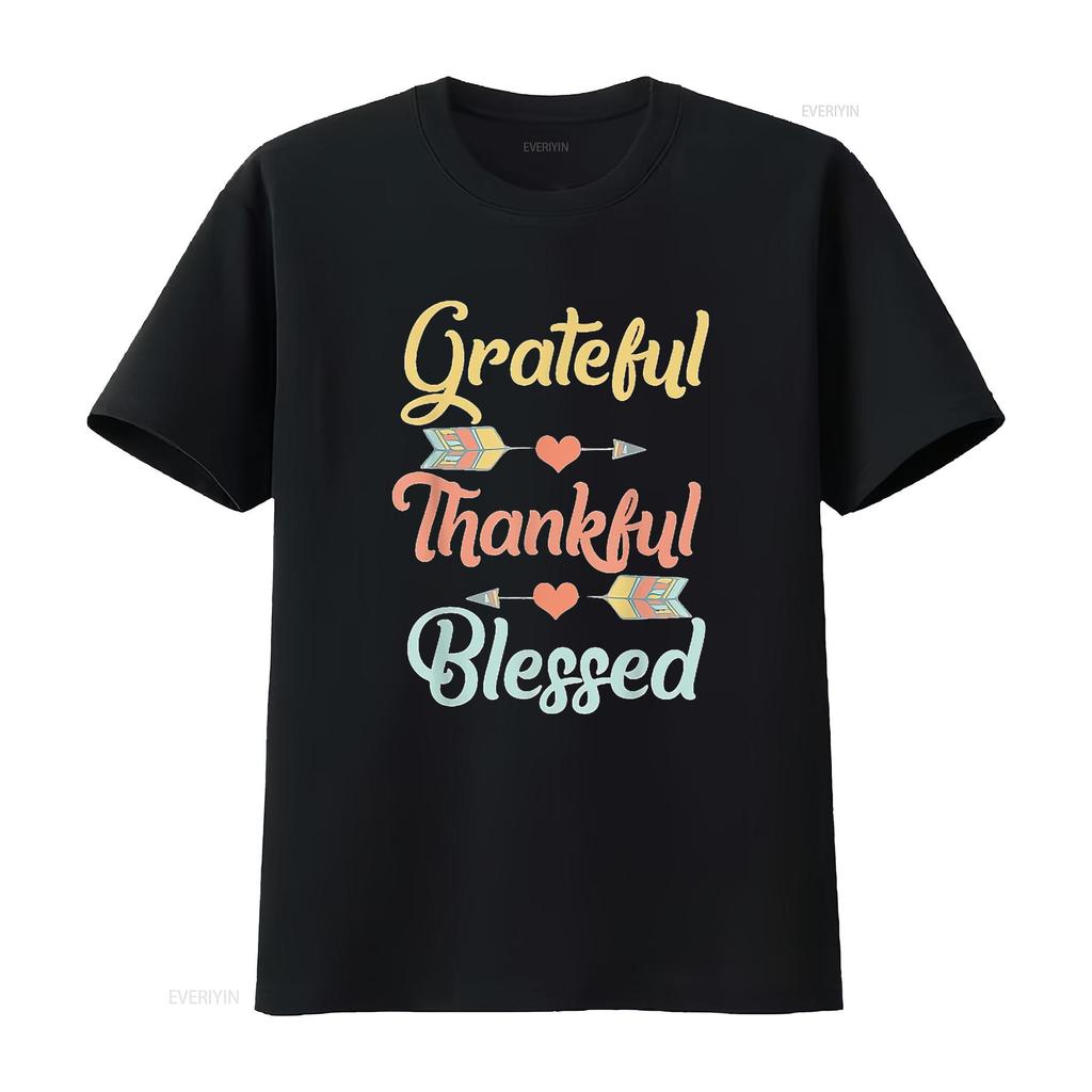 Womens Grateful Thankful Blessed T Shirt Cool Thanksgiving Day Black 2X Large vintage Washed streetwear Comfortable homme