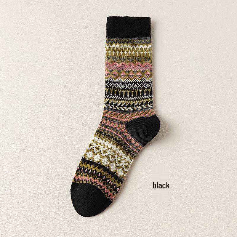 Autumn/Winter Retro Women's Y2K Mid-Calf Pile-Up Socks: Ethnic Style, Double-Needle, Odor-Resistant Cotton.