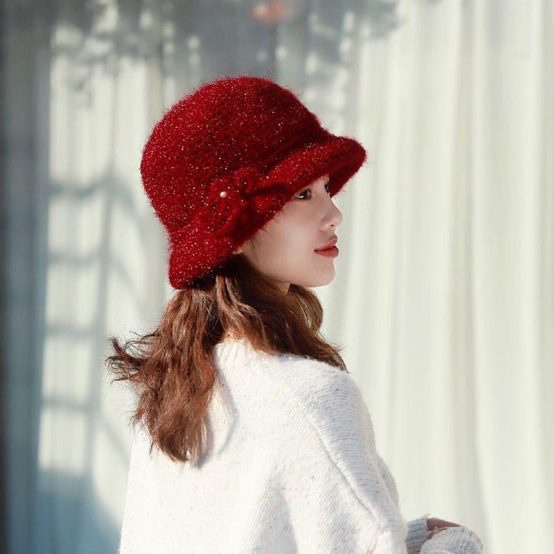 Winter Knitted Hat Wool Hat Fleece Warm Ear Protection Fashion Soft Comfortable Basin Hat Bucket Hat Hand Crocheted Ladies