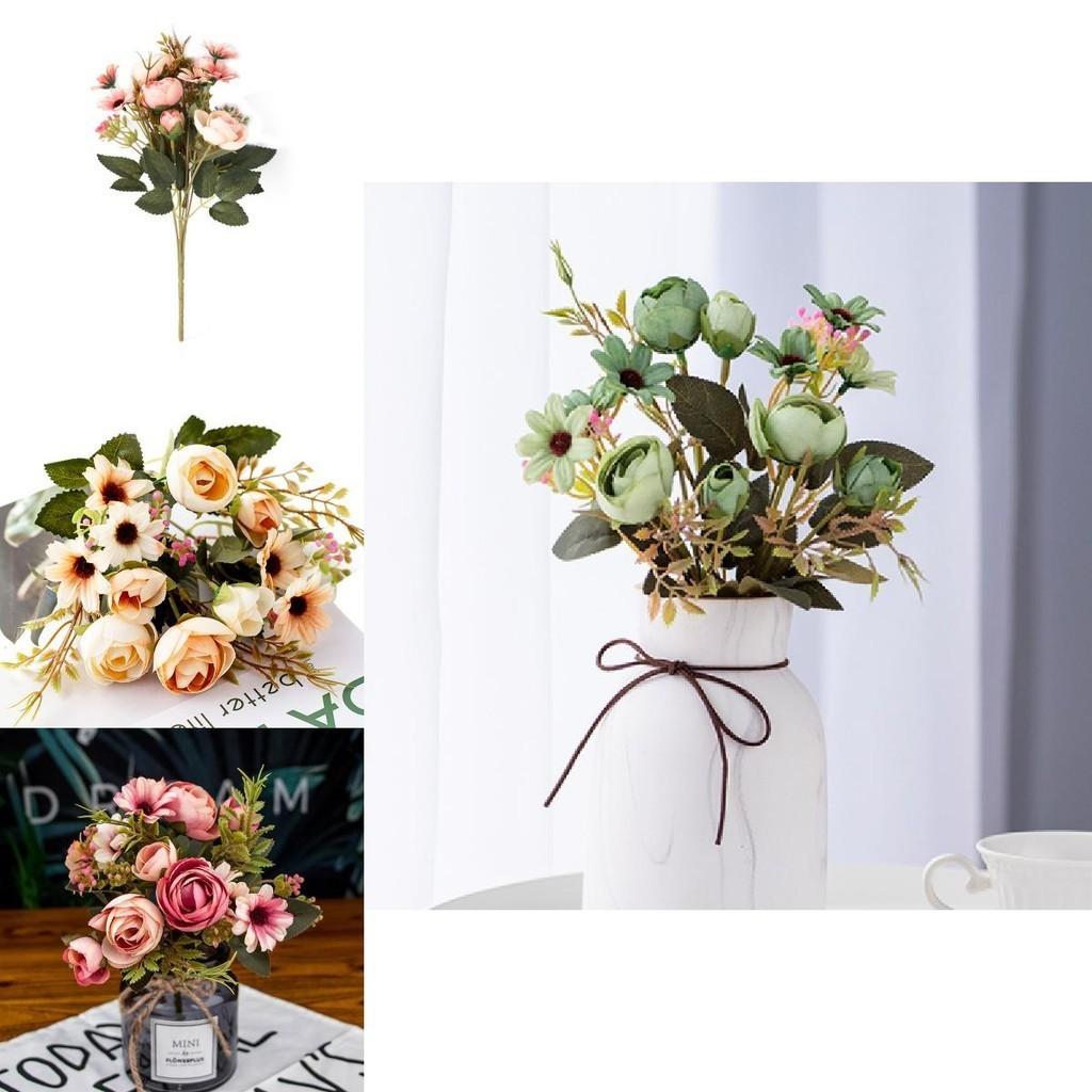 Beautiful 1 Bunch 12 Heads Rustic Retro Tea Rose Silk Artificial Flower Arrangement For Home Decor
