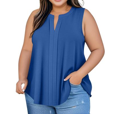 Women's Plus Size Vest Casual Loose Pleated V-Neck Sleeveless Top V-Neck Sleeveless Top