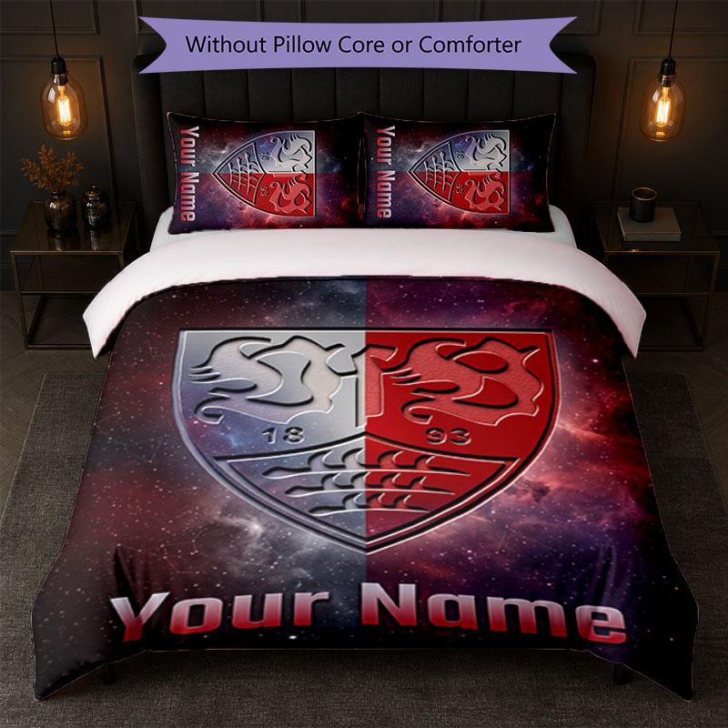 VfB Stuttgart FC Custom Name Text Bedding Set 1 Duvet Cover+2 Pillowcases Soccer Logo Personalized Gift For Special Occasion Bedroom Decor
