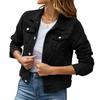 Women's Fashion Long Sleeve Color Cardigan Lapel Pocket Single Breasted Short Denim Jacket Coat