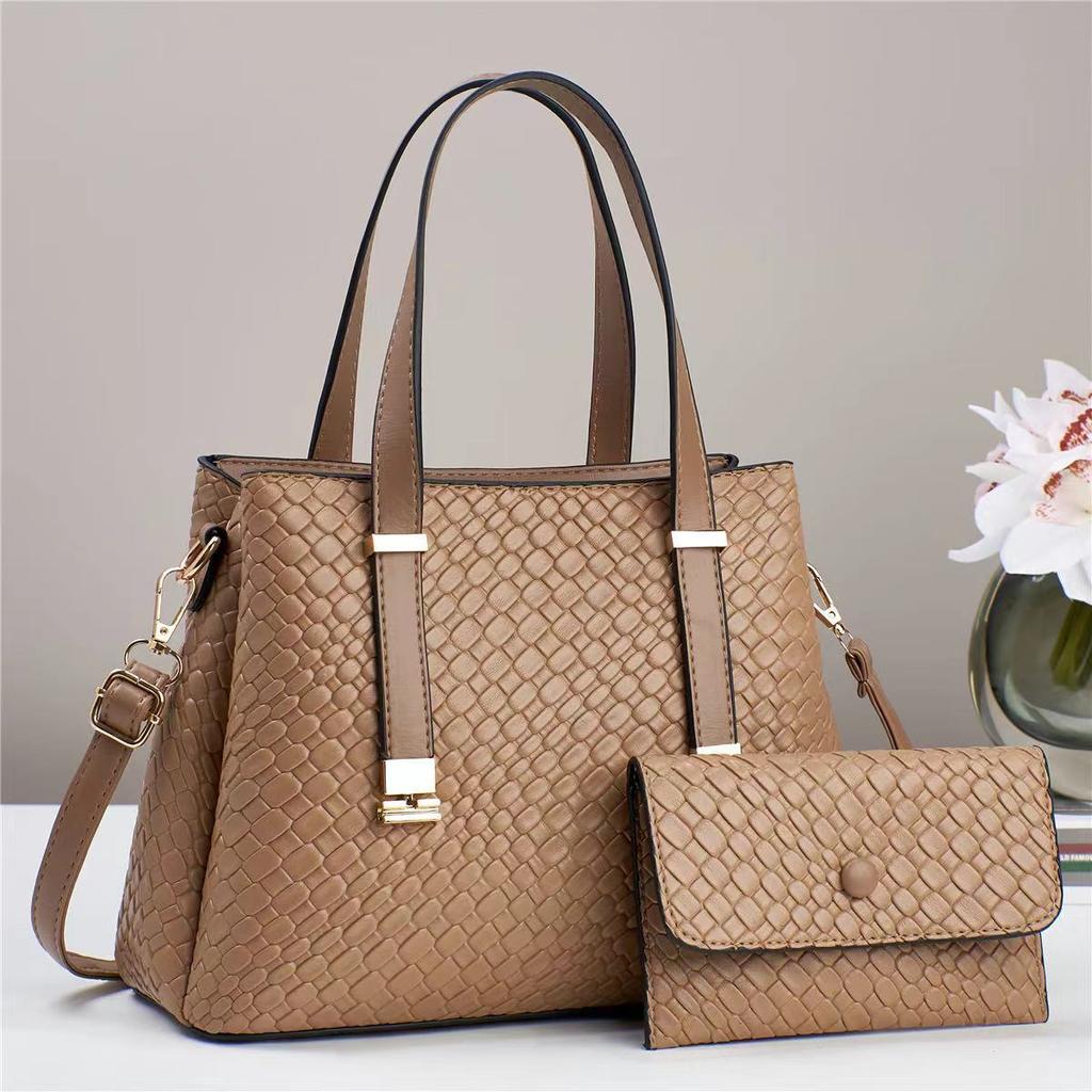 Large Capacity Handbag For Women Woven Leather Satchel Tote Bag Lady Shoulder Bags with Matching Purse Wallet For Work Travel