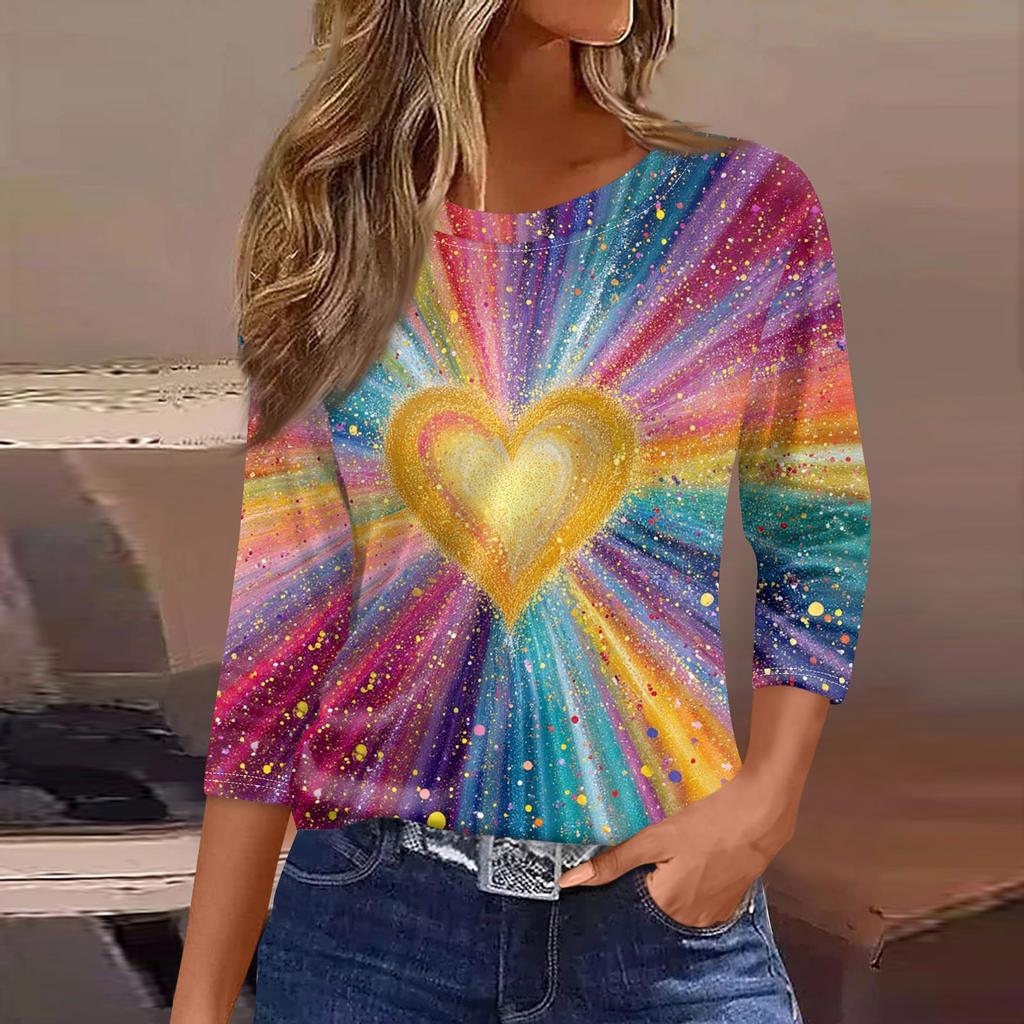 Dámský módní ležérní top s potiskem a tříčtvrtečním rukávem, kulatý výstřih