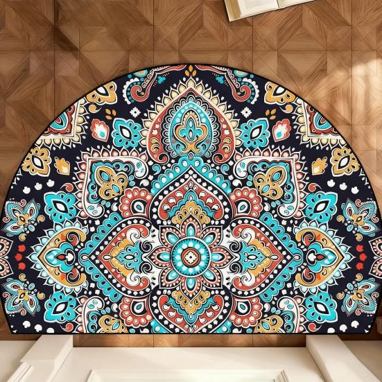 Floral Doormat Absorbent Half Round Floor Mat Non-Slip Door Mat Decorative Entrance Rug for Living Room Bathroom Kitchen