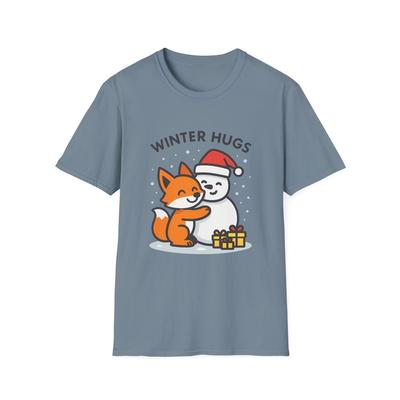 Unisex Softstyle T-Shirt Fuchs umarmt Schneemann Schnee Winter Feiertag Weihnachten