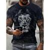 3D Lion Pattern Printed Men's T-shirt Casual Fashion Round Neck Short Sleeve Tops Outdoor Daily Comfort Pullover Clothing