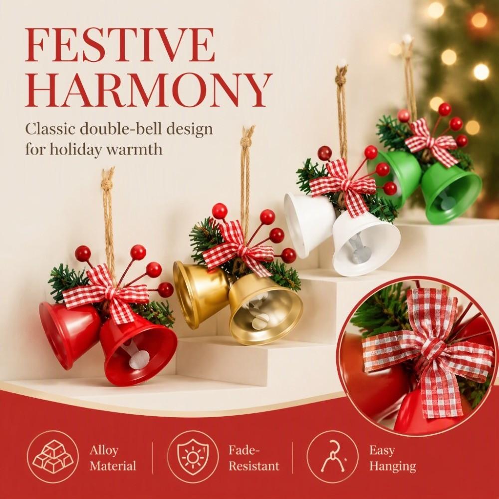 DIY Christmas Bell Pendant Double-Bell Xmas Bow Bell Hanging Decor Fireplace Decor