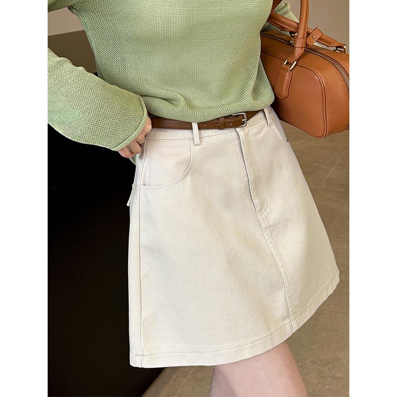 Juzhi Korean Retro High Waist Denim A-Line Short Skirt