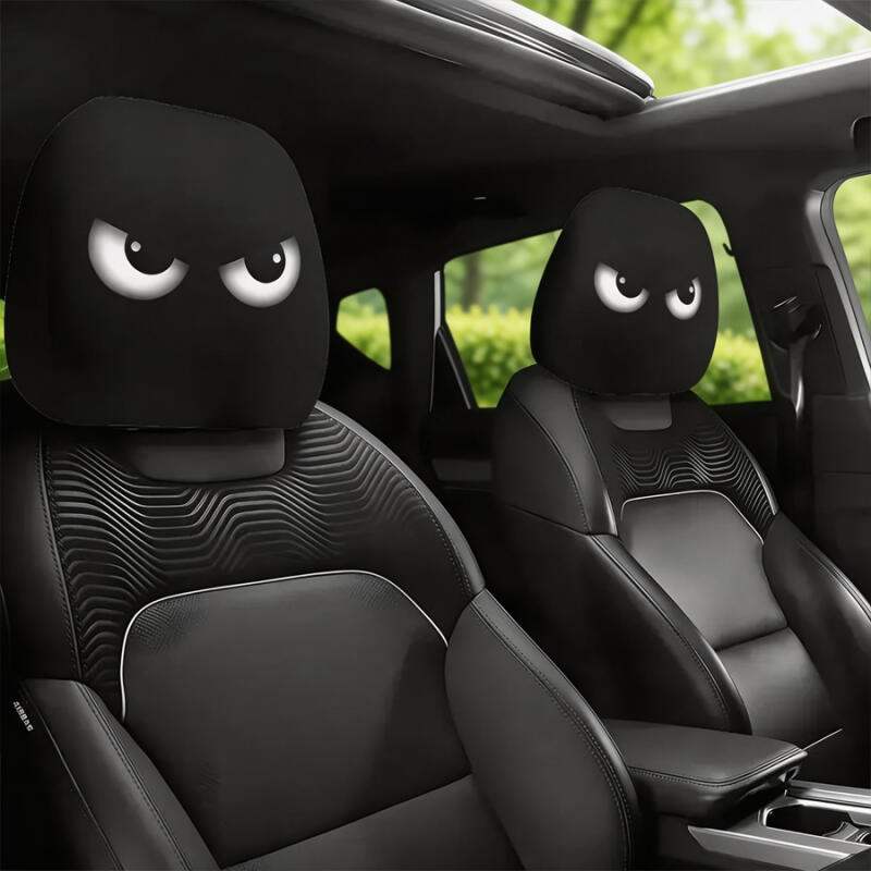 1/2pcs Black Cross-Eye Car Headrest Covers, Soft High Elastic 2D Printed Universal Auto Interior Headrest Protectors