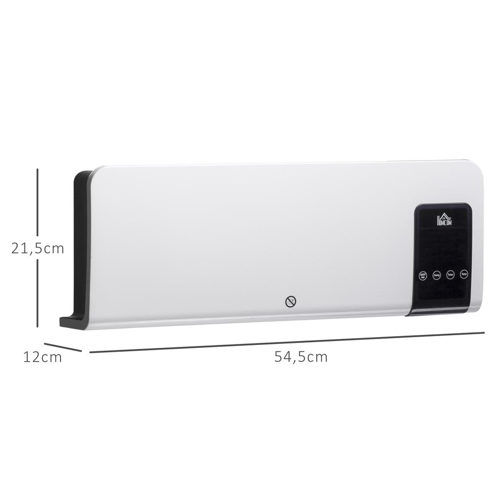 Electric Heater, Wall Mount, Oscillation Function, 2 Modes, Timer, LED Display, White