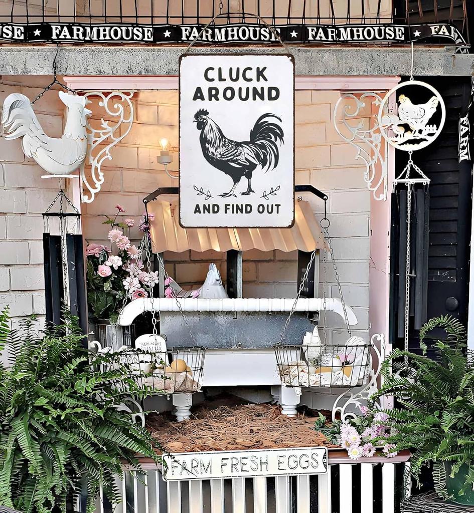 1pc Funny Chicken Gifts Chicken Cluck Around and Find Out Tin Sign for Home Farm Chicken Coop Farmhouse Kitchen Garden Decor
