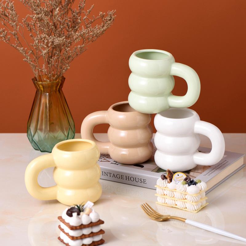 Creative hand handle ceramic mug large capacity large ear cup enterprise business latte coffee cup bone china
