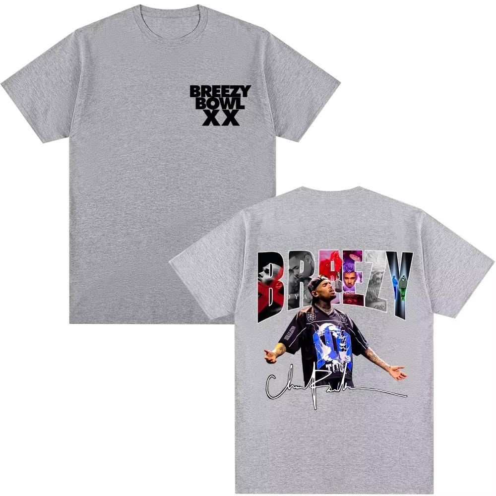 Summer Trendy Vintage Top Chris Brown Breezy Bowl XX 2026 Tour T Shirt Men Women Fashion Design Hip Hop T Shirts Y2K Gothic Cotton Oversized T-shirts