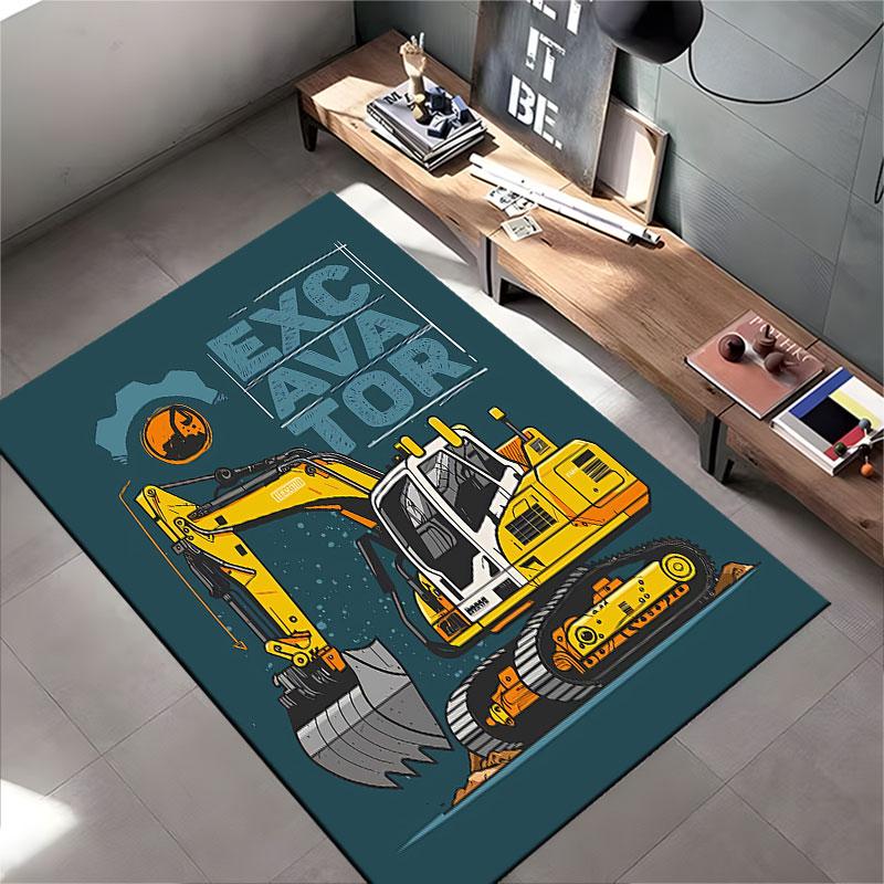 Excavator Cartoon Illustration suitable as a non-slip mat for the living room or bedroom sofa