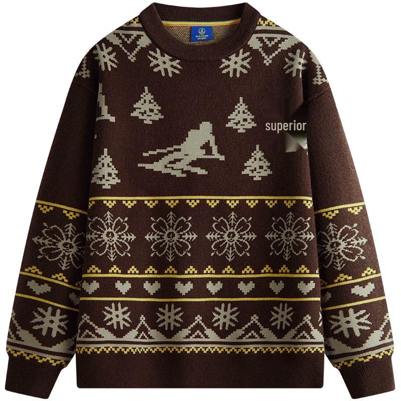 

NVG·YOUNG Men s Fair Isle Jacquard Crew Neck Sweater S