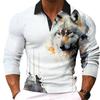 Men's Long Sleeve Polo Shirt with Tiger Print, Stylish Casual Top