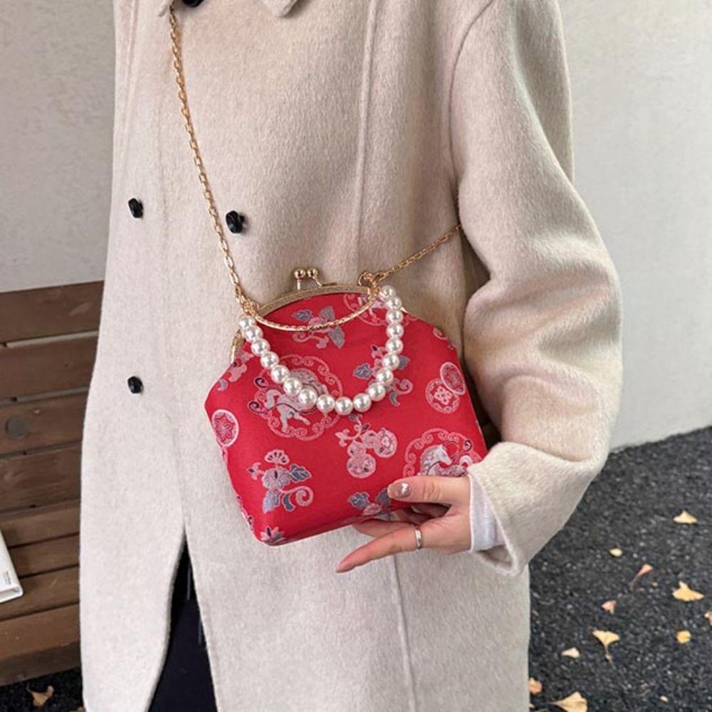 Pearl Embroidery Banquet Bag Cheongsam Accessories Hanfu Clutch Bag Chinese Style Handbag  Party