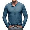 Nuove T-shirt Henley da Uomo di Alta Gamma in Cotone Autunnali Moda Colore Unico Manica Lunga Casual con Bottoni