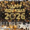 2026 Happy New Year Backdrop Banner Fireworks Champagne New Year Celebrations Christmas Party Photo Background Decoration Banner