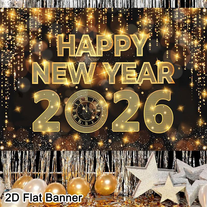 2026 Happy New Year Backdrop Banner Fireworks Champagne New Year Celebrations Christmas Party Photo Background Decoration Banner