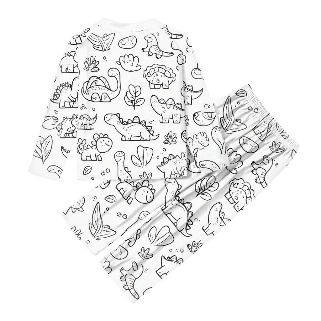 DIY handbemaltes, ausmalbares Eltern-Kind-Outfit – bedruckter Rundhalsausschnitt, lange Ärmel, lange Hosen, Heimkleidung, Anzug, Frühling