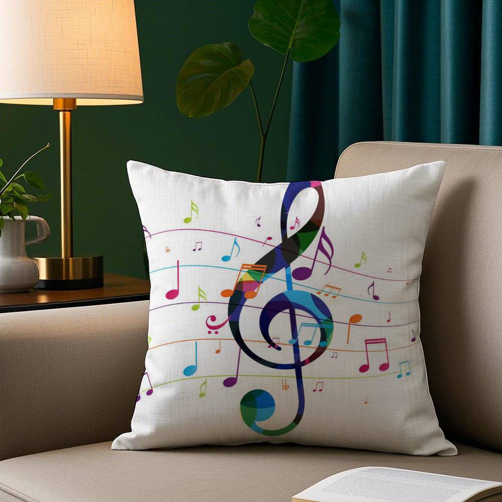 Musical Staff Pillow Case Plush Fabric Soft Pillowcase Double Sided Print Sofa Cushion Cover Throw