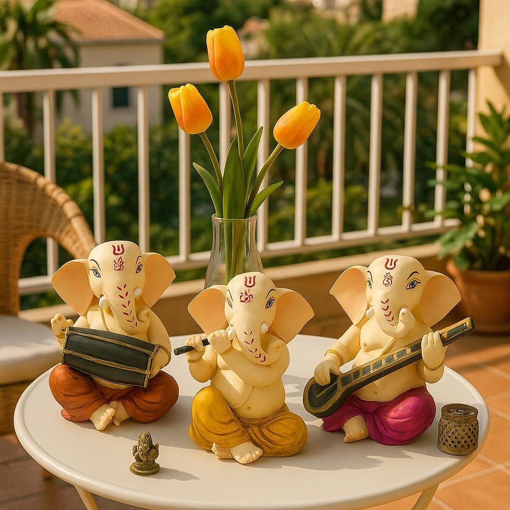 Sitting Ganesha with Musicall Instrumnents Decorative Statue for Home Decor