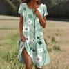 Short Sleeve Boho Dress For Women Casual Loose Fit Summer Sundress Floral Print Dress With Pockets