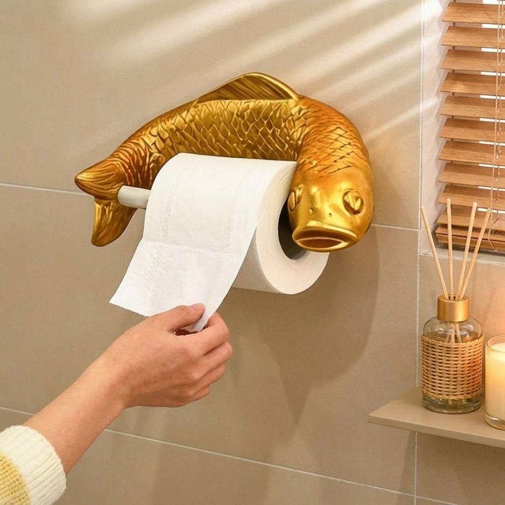 Wall-Mounted Toilet Paper Roll Holder Golden Carp Tissue Paper Shelf Napkin Storage Rack Kitchen