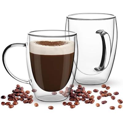 250/350/450ml Doppelwandige Transparente Glas Kaffeetasse mit Henkel Doppelschichtige Wärmeisolierung Hochtemperatur Saft Milch Tasse