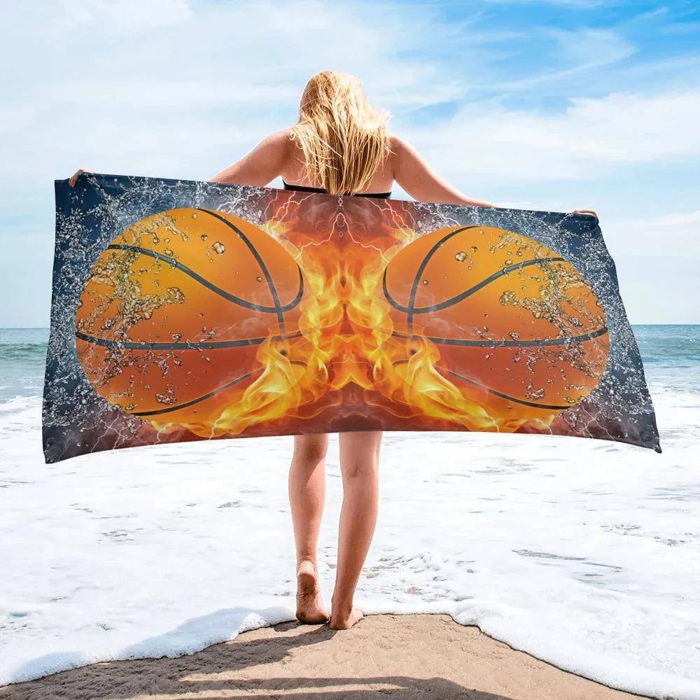 Basketball Beach Towels Microfiber Absorbent Bath Towel Outdoor Travel Sport Beach Towel for Adult Kids Quick Dry Swimming Cover