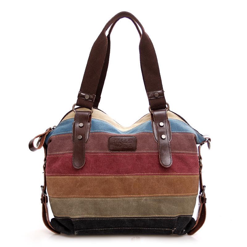 2021 Trendy European & American Rainbow Stripe Women's Canvas Bag