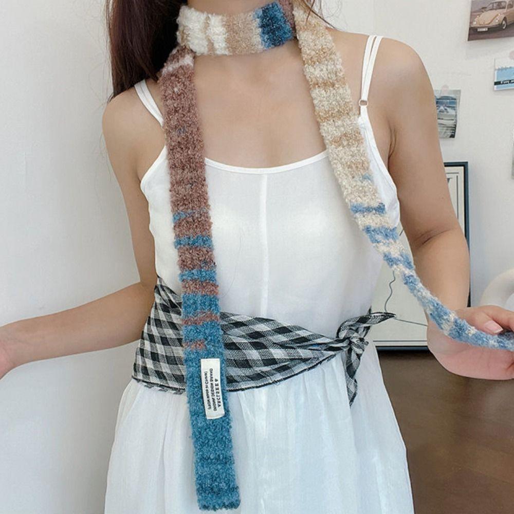 Imitation Cashmere Y2K Scarf Harajuku Style Striped Knitted Shawl  Collocation Clothing Accessories