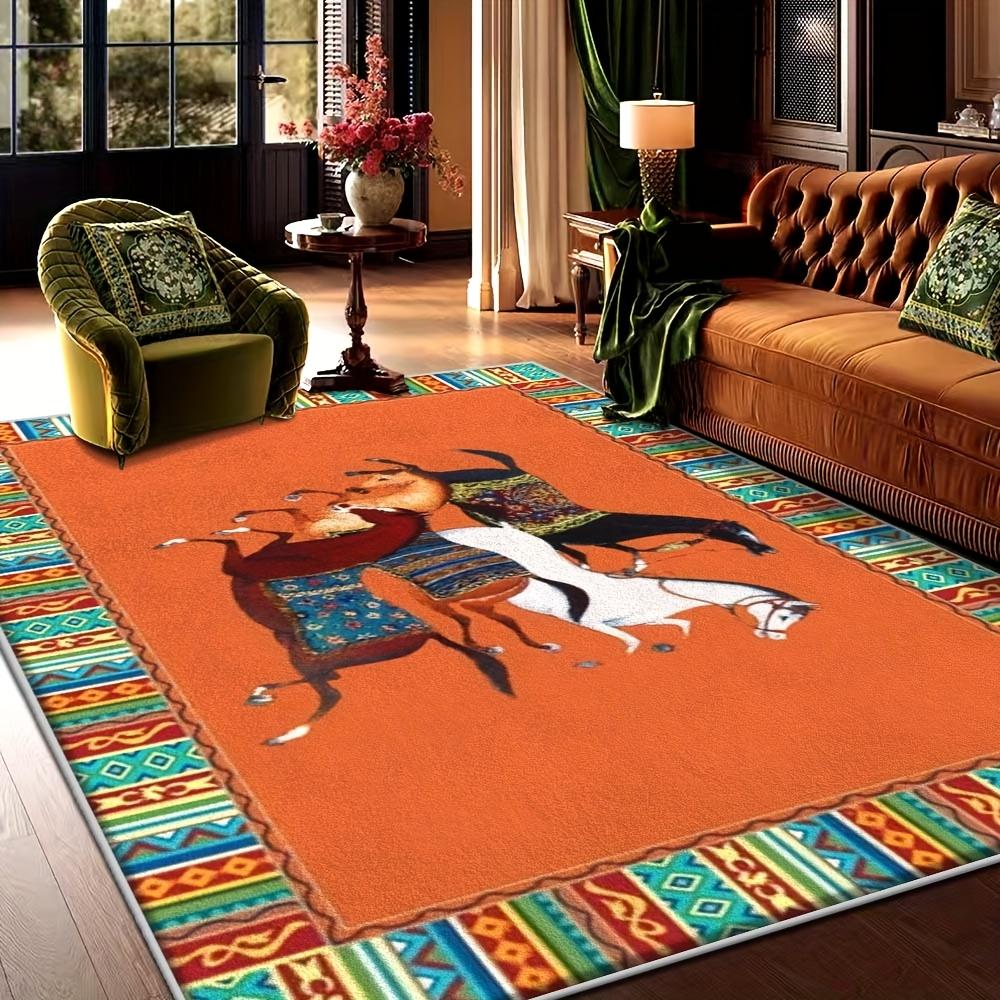 

Large Area Mat Non-Slip, for Living Room Bedroom Decor, Vibrant Orange with Black & White Horse Design, Office Floor Home Decor 40x60cm