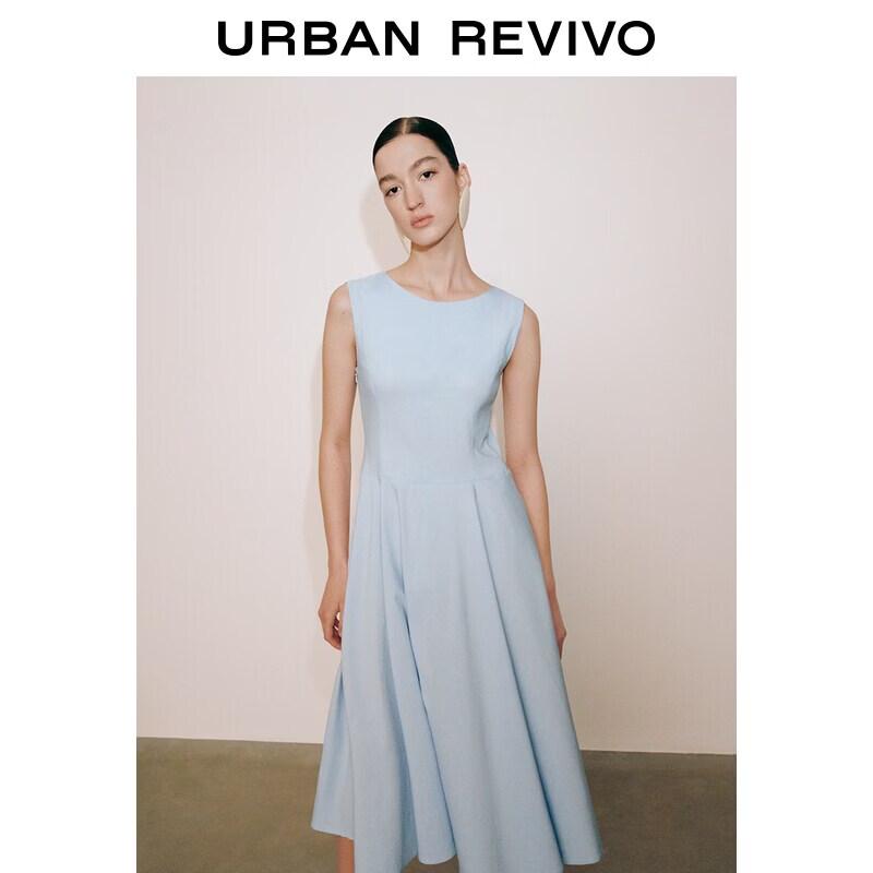 UR2026 Women's Pastel Round Neck Sleeveless A-line Long Dress