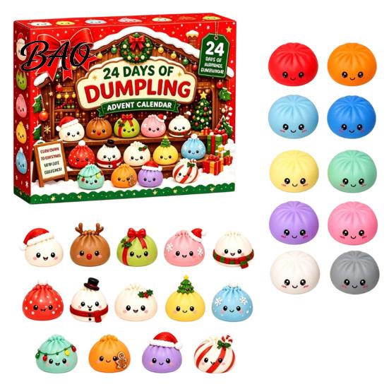 Christmas Gift for Adults 2026 Squeeze Toy Advent Calendar, 24-Day Dumpling Bun Fidget Stocking Stuffers Kids Countdown Box, Soft TPR Stress