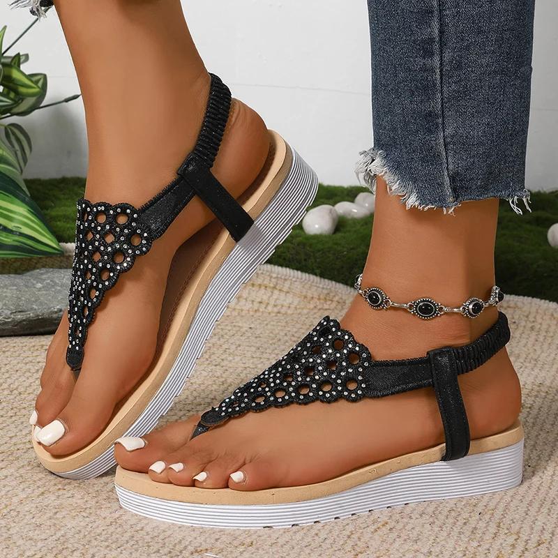 

Fashion Women s Summer Lightweight Wedge Sandals Hollow Out Clip Toe Thong Roman Sandals Woman Comfortable Non Slip Beach Shoes 41 чёрный