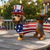 Dachshund Lover Gift Independence Day Desktop Ornament, Resin Statue with Stars American Flag Dog And Stripes, Patriotic Sculpture for Home