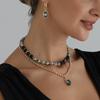 1/2Set Vintage Stone Black Bead Double Layer Necklace Style Jewelry For Women Daily Use