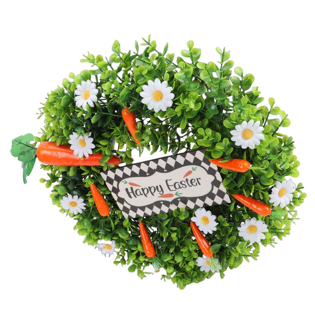 Easter Wreath Decoration Artificial Spring Wreath with White Daisy Carrots Green Leaves for Home Wall Farmhouse Holiday