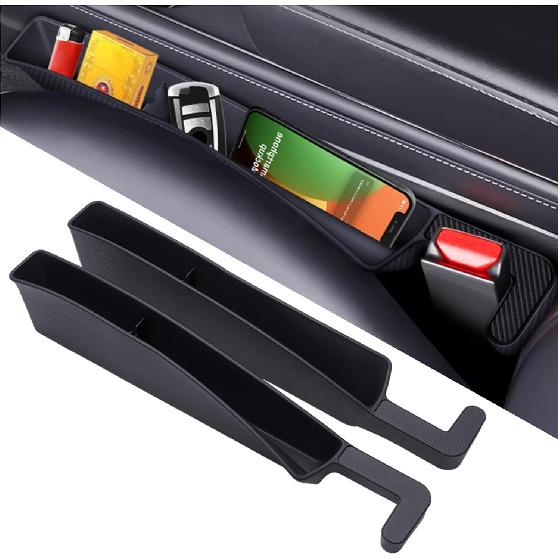 Car Seat Gap Filler Organizer 2 Pack, Gap Filler Organizer For Car, Between Seats And The Console To Stop The Small Items From Dropping (Black)