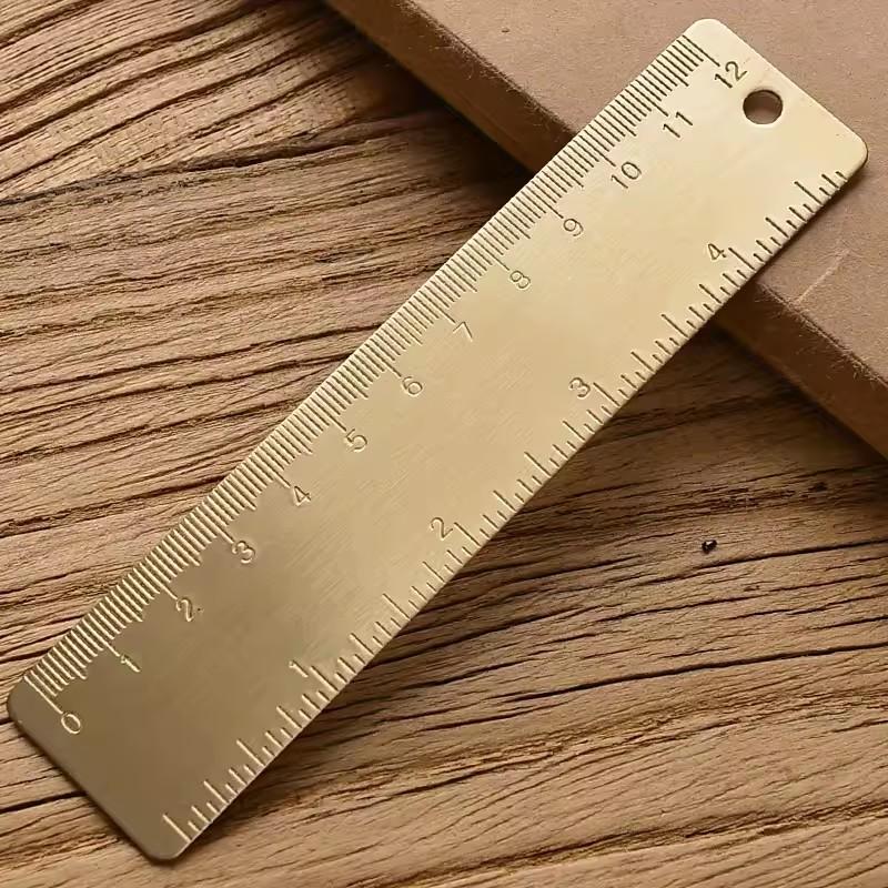 Vintage Brass Straight Ruler for Students Creative Metal Ruler School Supplies Straight Brass Ruler 120mm 4 Inches Measurement