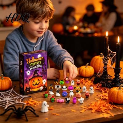 Halloween Advent Calendar Squeeze Toy Calendar 24 Day Ghost Pumpkin Fidget Desk Ornament Toys Set Collectible Figures Gift Box for Kids Party Favor