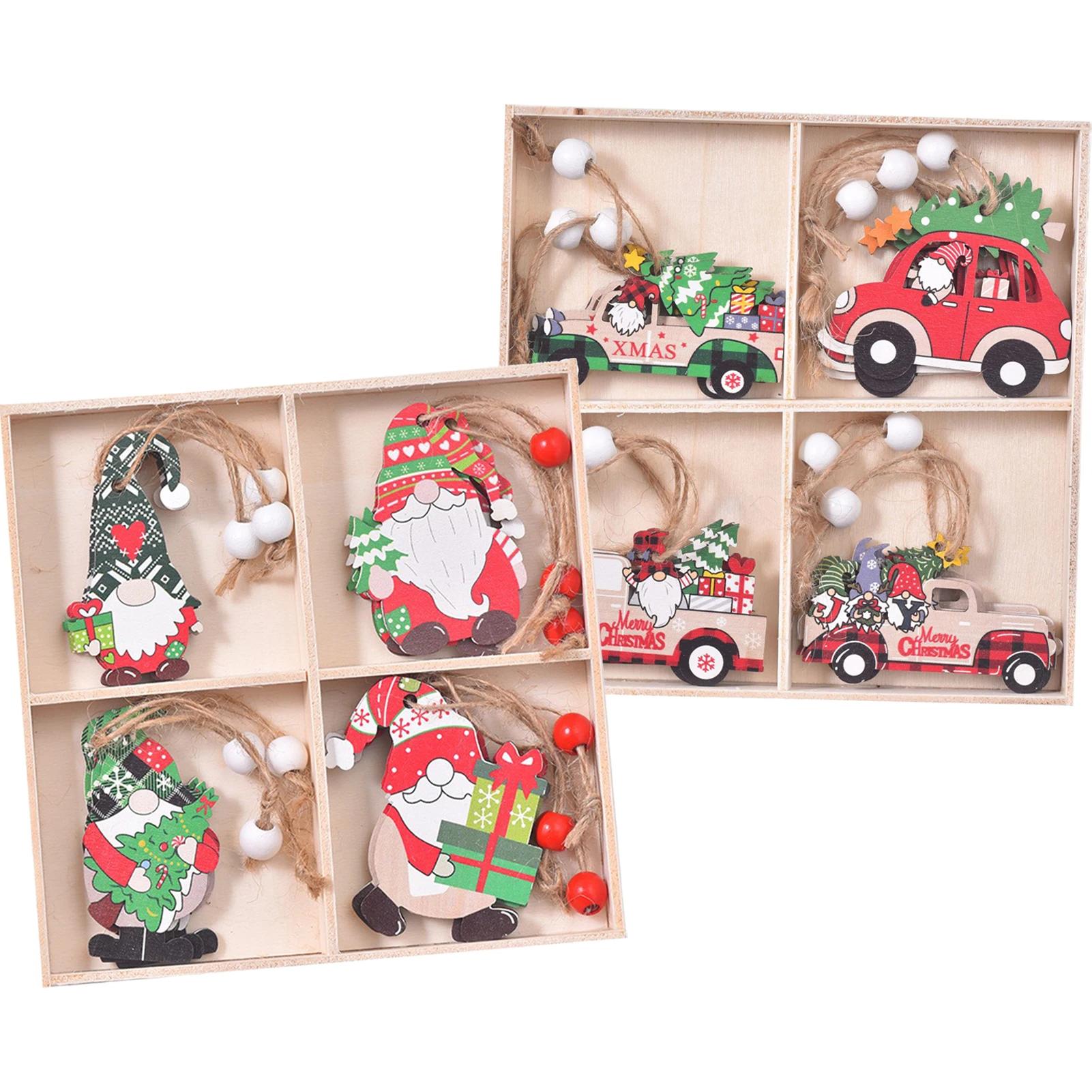 

24pcs Christmas Wooden Pendants Boxed Christmas Tree Ornament Faceless Elderly Person s Car Christmas Hanging Decoration