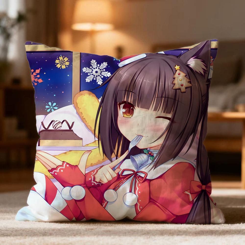 Popular N-NNekopara Cushion Cover Soft Washable Pillow Case Multi-Scene for Couch Bed Travel Office Use