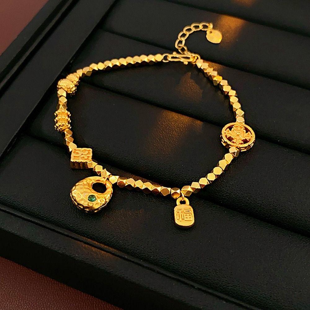 

Pendant Lucky Bag Bracelet Copper Chinese Style Bracelets Unique Gold Beaded Bracelet Gift Style A