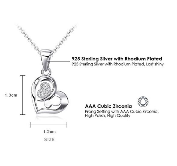 [Ashley Jewelry] Sterling Silver 925 Necklace, Open Heart Ribbon Butterfly Pendant, Cubic Zirconia, Women's Gift